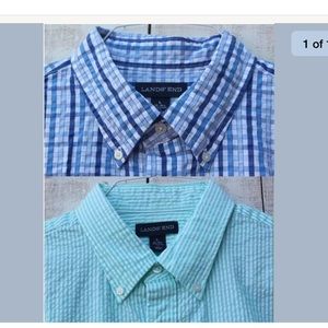 Lands End Plaid Gingham Shirt Lot of 2 Sz 16-16.5